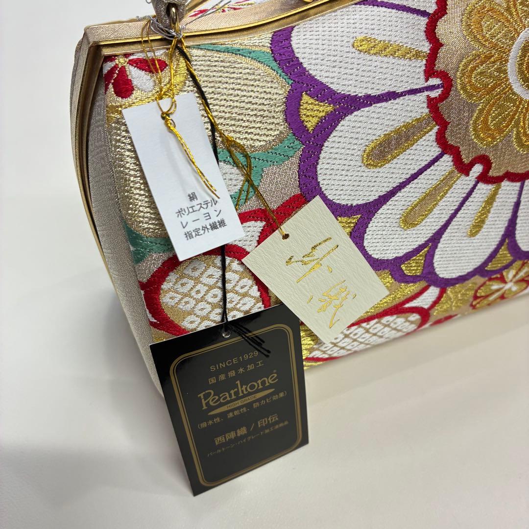 新品 タグ付き 紗織 和装バッグ/草履セット 西陣織 正絹 箱付き