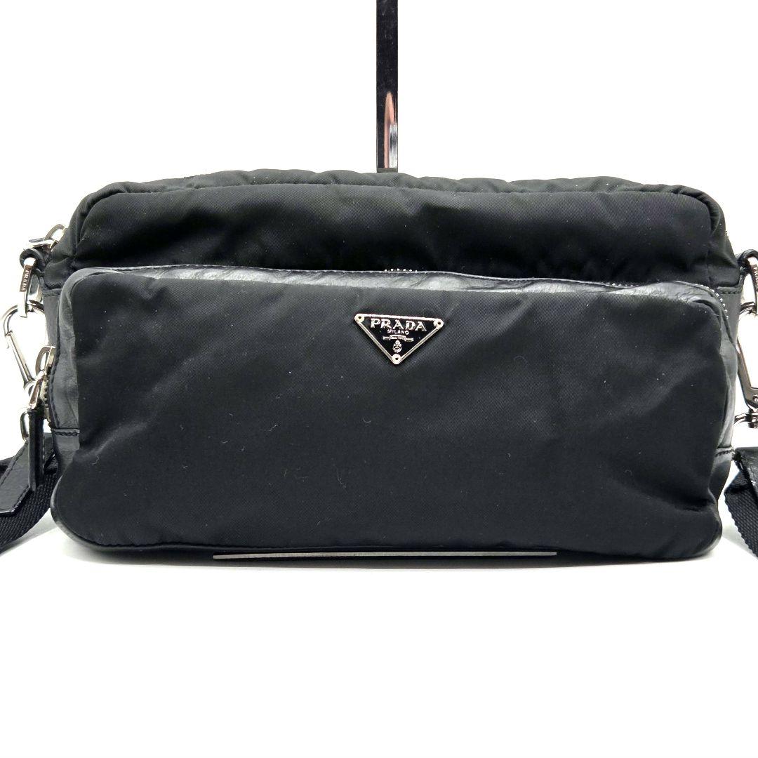 PRADA ショルダーバッグ ナイロン レザー カメラバッグ ロゴプレート ネロ