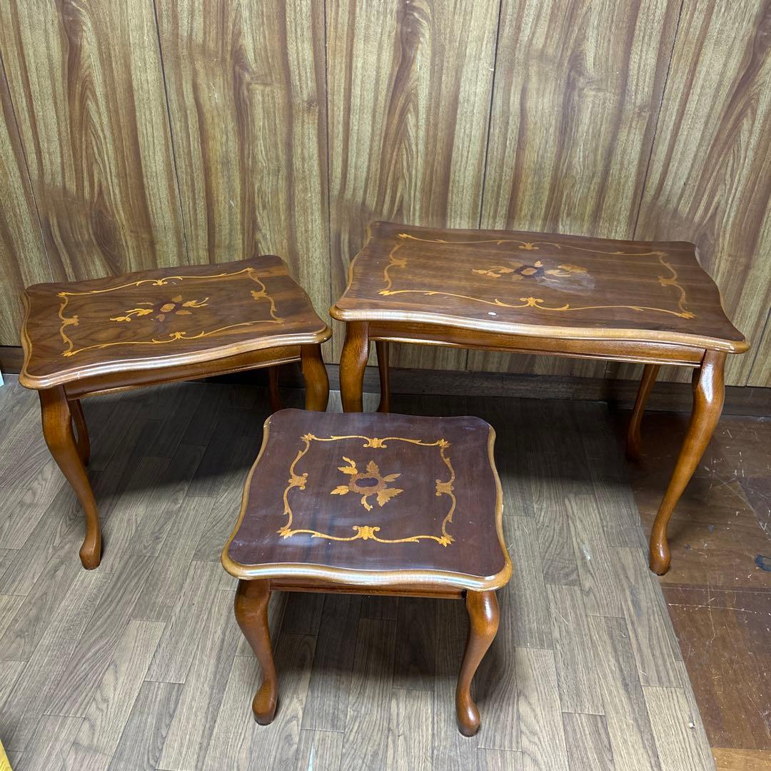 イタリア 象嵌 猫足　アンティーク ネストテーブル　　　　 3セット