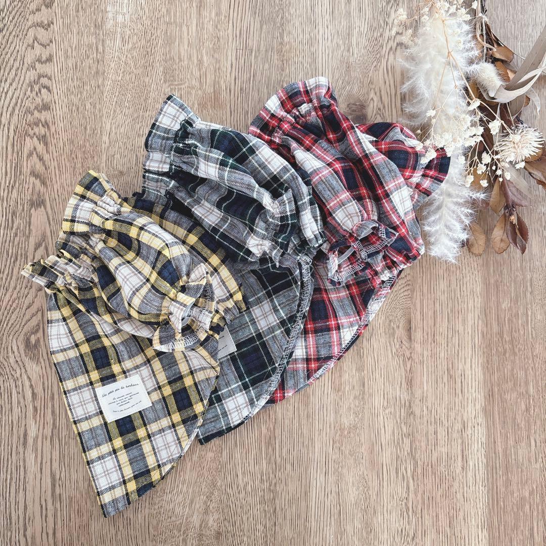 ハンドメイド　韓国生地タータンチェック　立ち襟ふんわりチュニック　紅葉にも♡