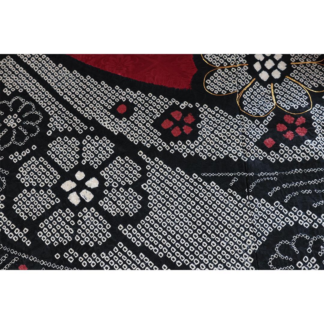 振袖と帯締め2点セット■丈166cm赤黒成人OR44