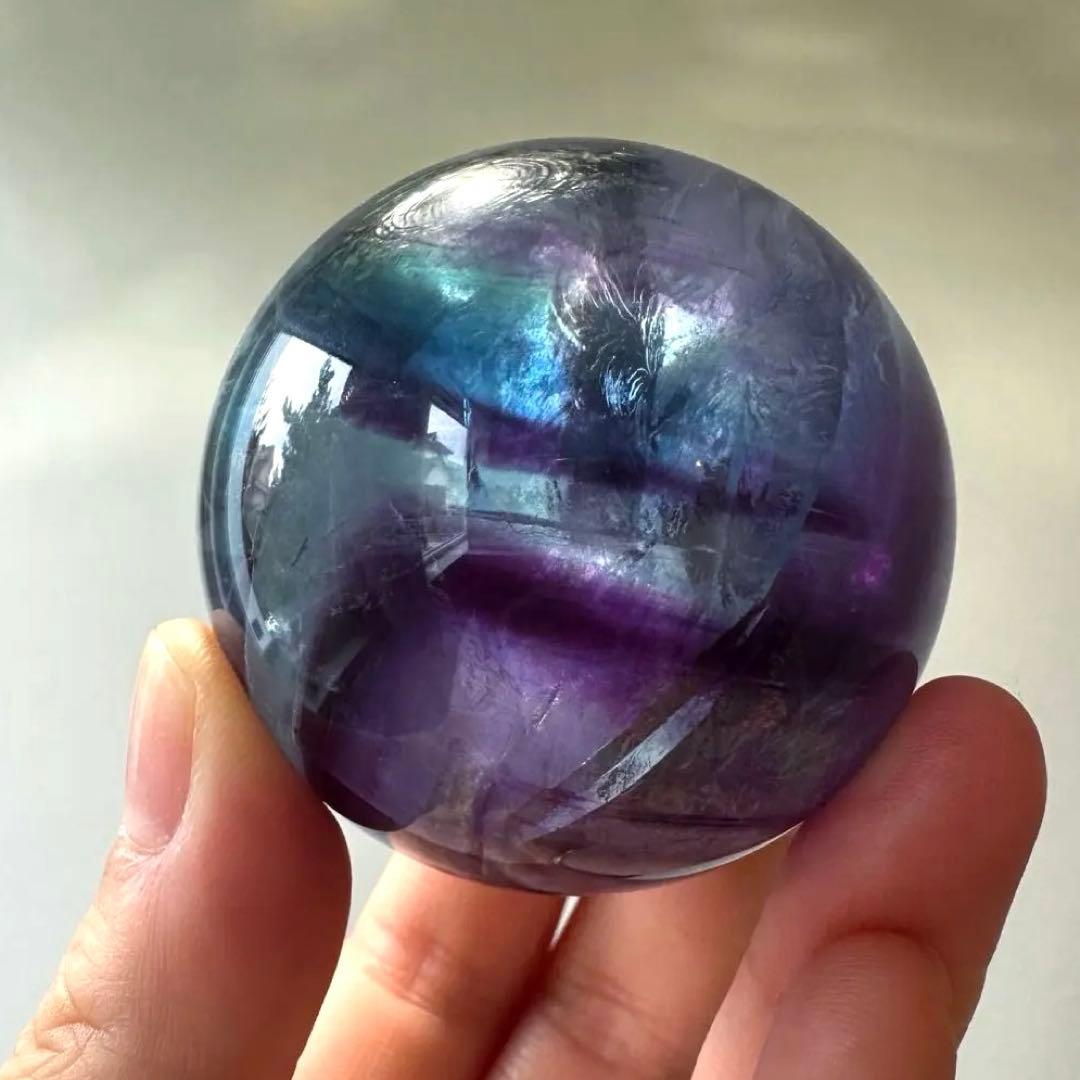 ブルーフローライト　スフィア　5.1㎝　224.2g フローライト　透明感　青