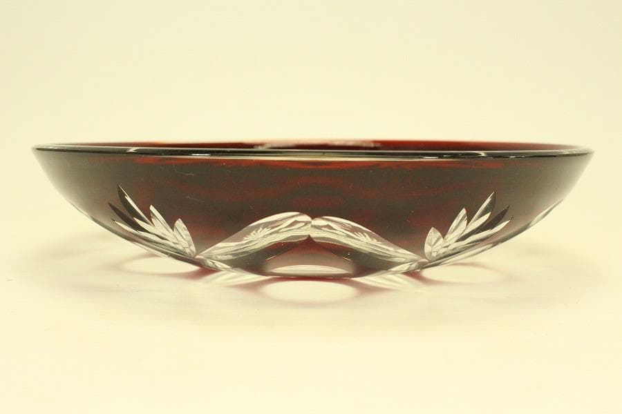 レトロ アンティーク 赤色切子 皿 未使用(ZE458)