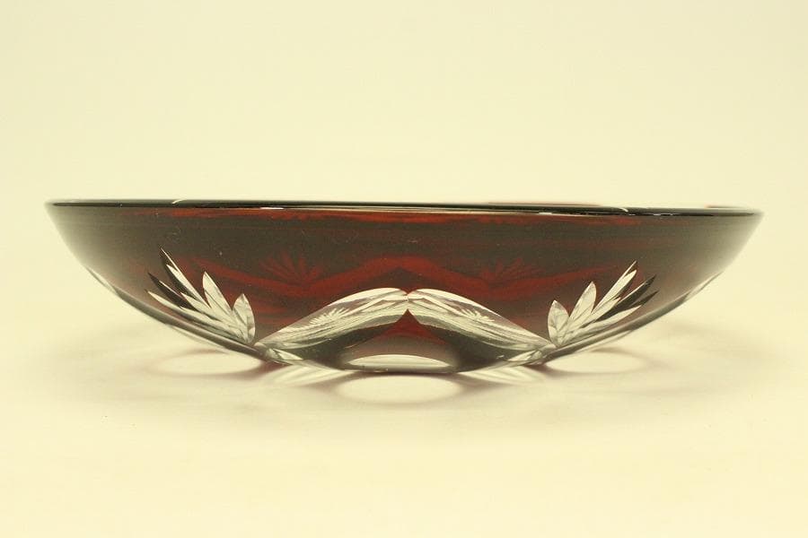 レトロ アンティーク 赤色切子 皿 未使用(ZE458)