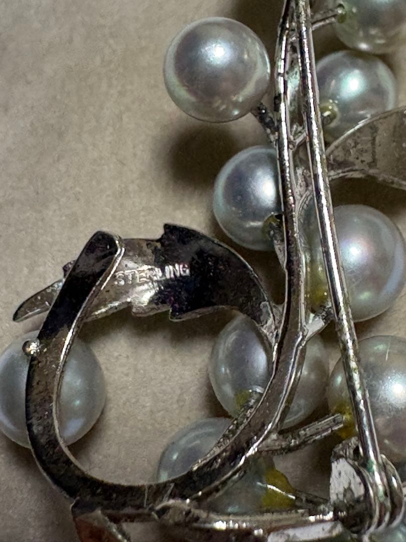 ぶどうモチーフ あこや真珠 ブローチ STERLING刻印 フォーマル