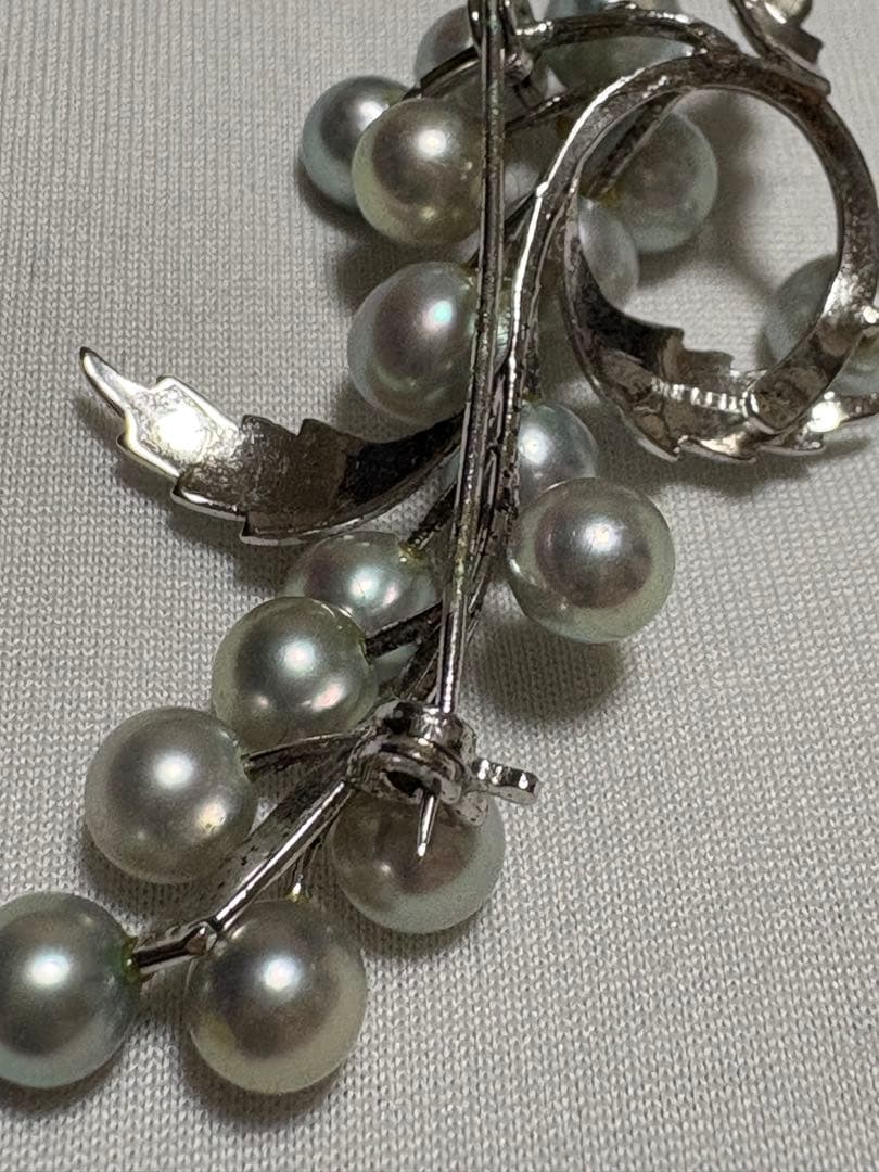 ぶどうモチーフ あこや真珠 ブローチ STERLING刻印 フォーマル