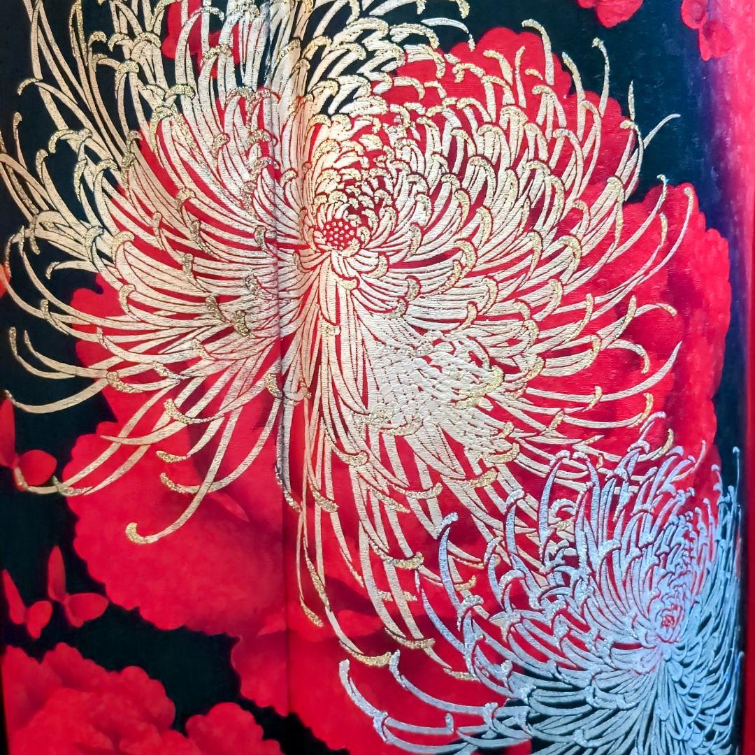 振袖セット 振袖フルセット 正絹 暈し染め 牡丹 乱菊 蝶 金銀彩 黒赤 56