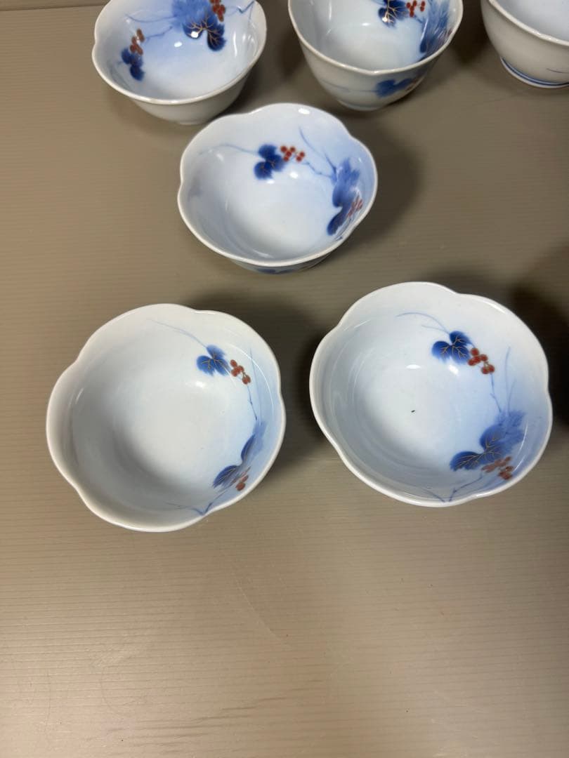 2207   有田焼 芳祥堂特製　葡萄瑠璃　中鉢5客　小鉢5客