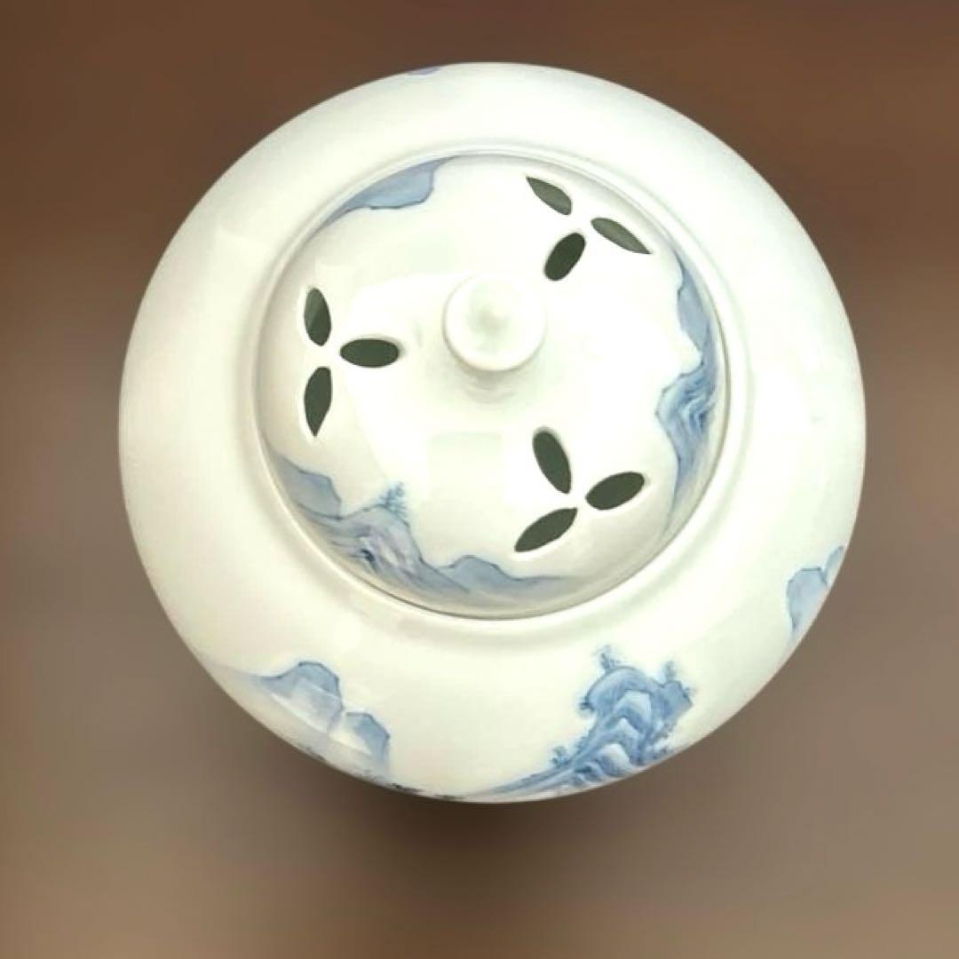 中村清六 作 白磁染付 山水絵香炉