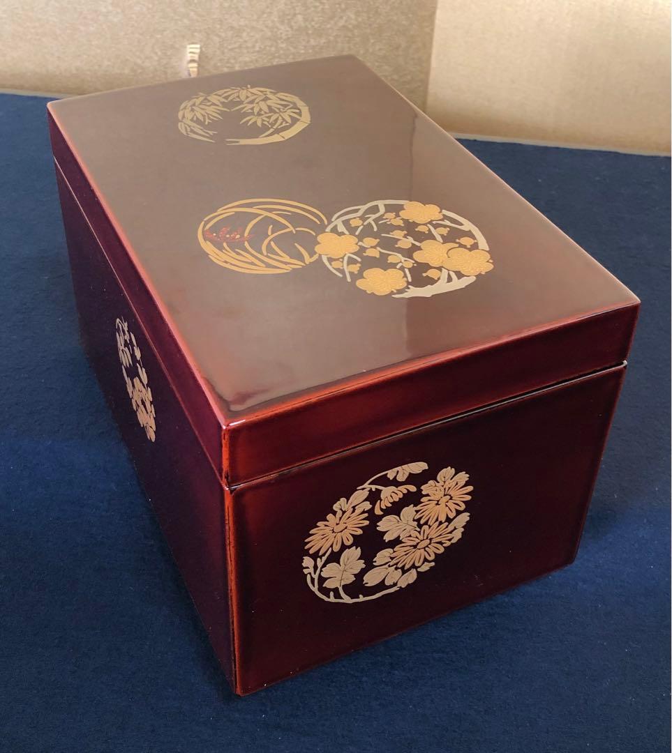 《R》溜塗 花丸蒔絵 利休茶箱 塗師 司光作 共箱　251216お5