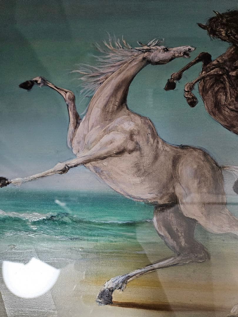 角浩　『海辺』1980年作 油彩画 原画 真作保証 額装