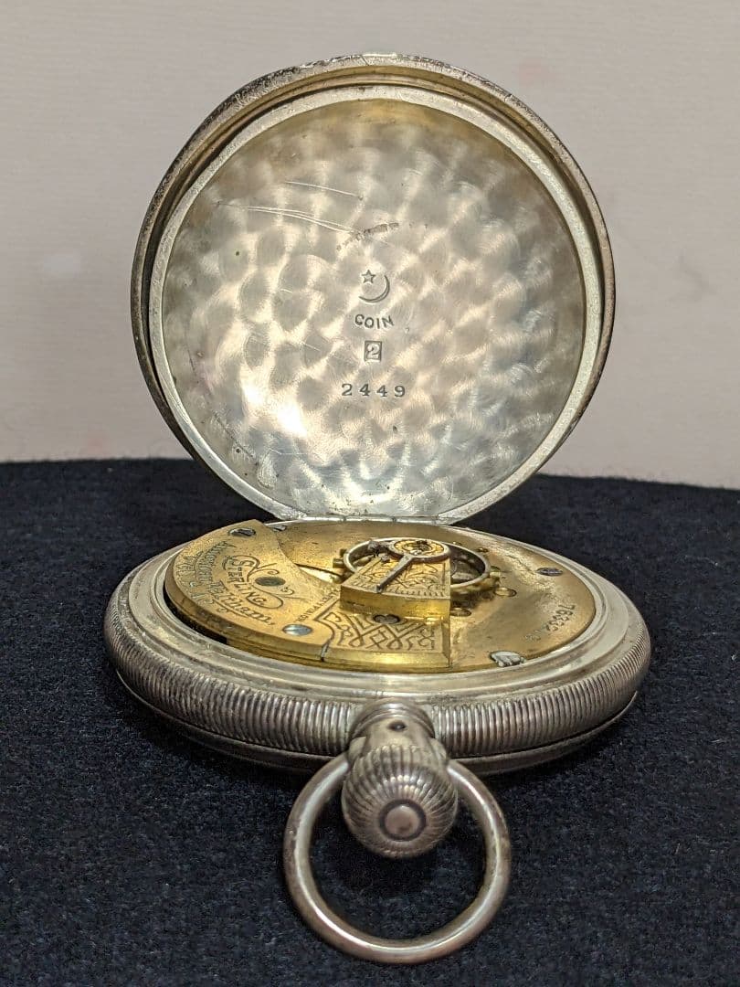 ♦ウォルサム社 銀製鉄道懐中時計 1800年代末頃 アメリカ国内製造 骨董品