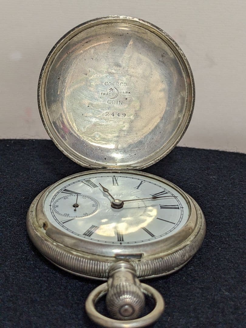 ♦ウォルサム社 銀製鉄道懐中時計 1800年代末頃 アメリカ国内製造 骨董品
