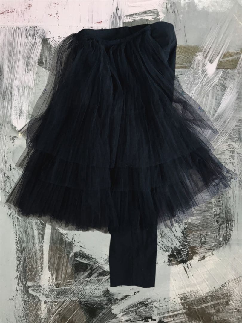 新品 コムデギャルソン ブラックパンツチュールプリーツスカート付レイヤードパンツ