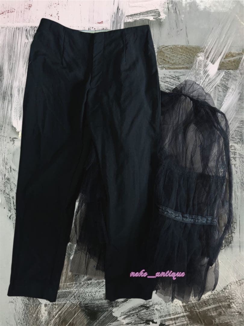 新品 コムデギャルソン ブラックパンツチュールプリーツスカート付レイヤードパンツ