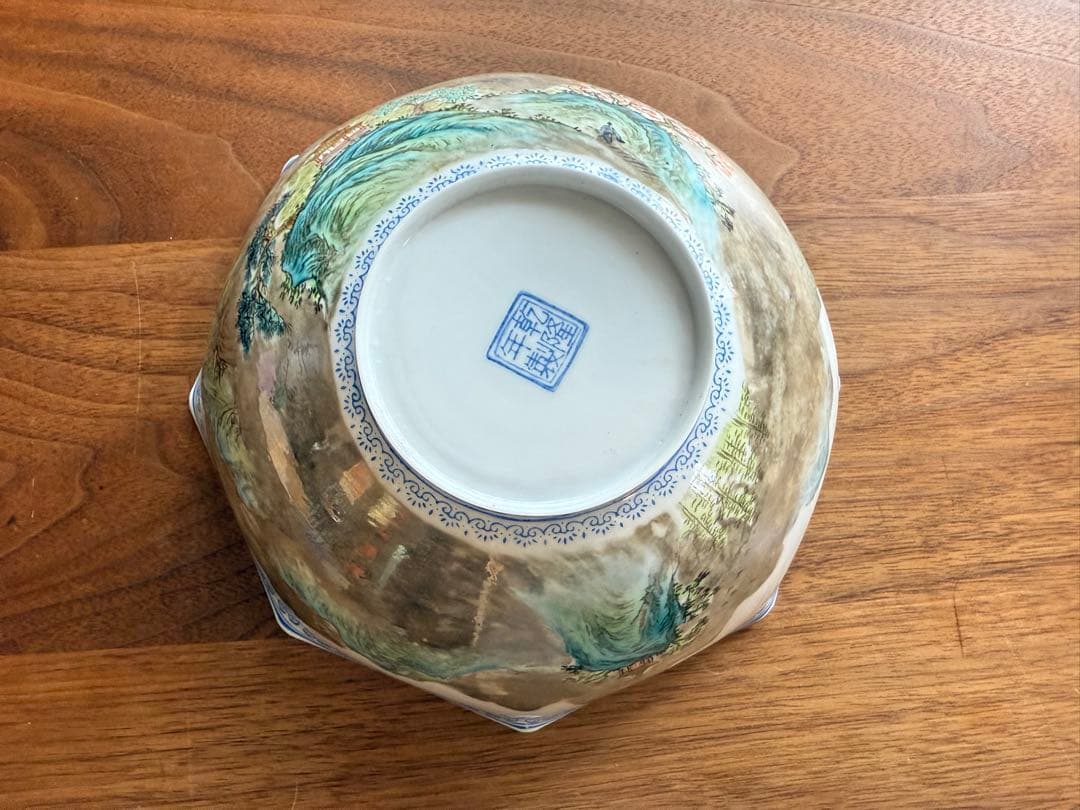 中国 景德鎮 山水　薄胎磁器 六角鉢 一客