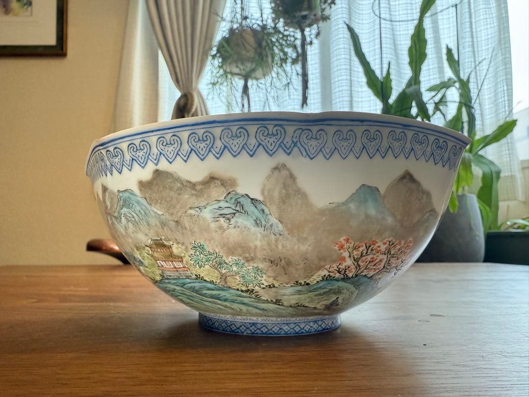 中国 景德鎮 山水　薄胎磁器 六角鉢 一客