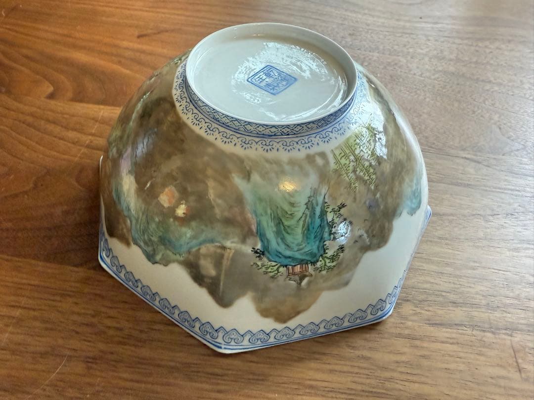 中国 景德鎮 山水　薄胎磁器 六角鉢 一客