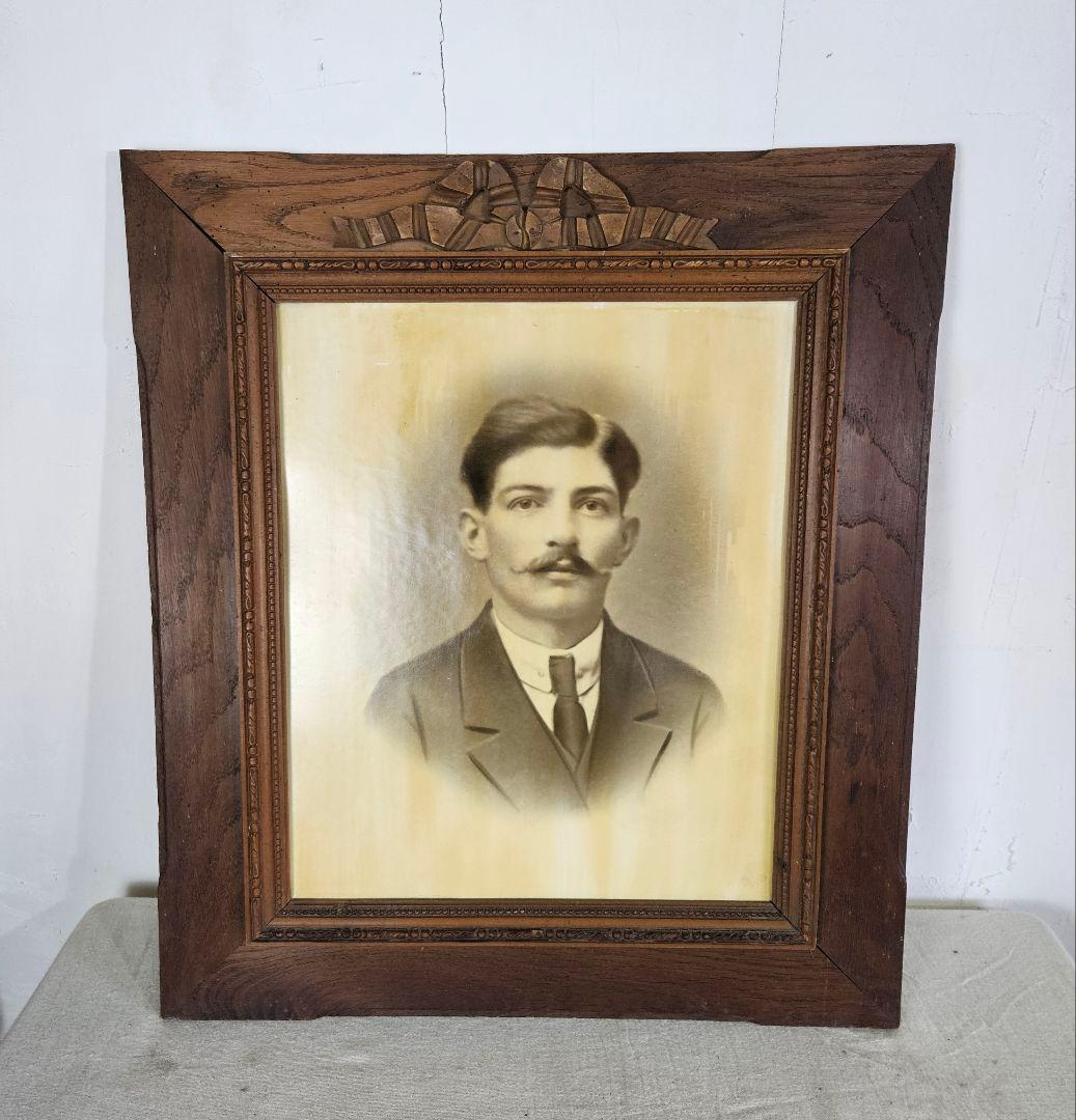 フランスアンティーク 木彫りの額 リボン 彫刻 レリーフ ウッドフレーム 壁掛け