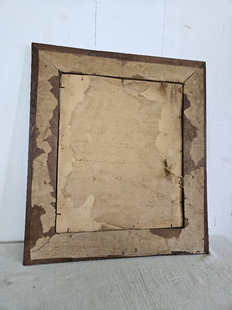 フランスアンティーク 木彫りの額 リボン 彫刻 レリーフ ウッドフレーム 壁掛け