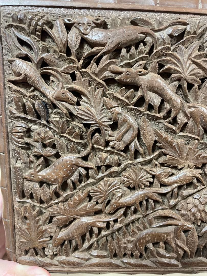 インド　アニマル　動物　カシミールヤギ　伝統工芸品　木製彫刻　ジュエルボックス