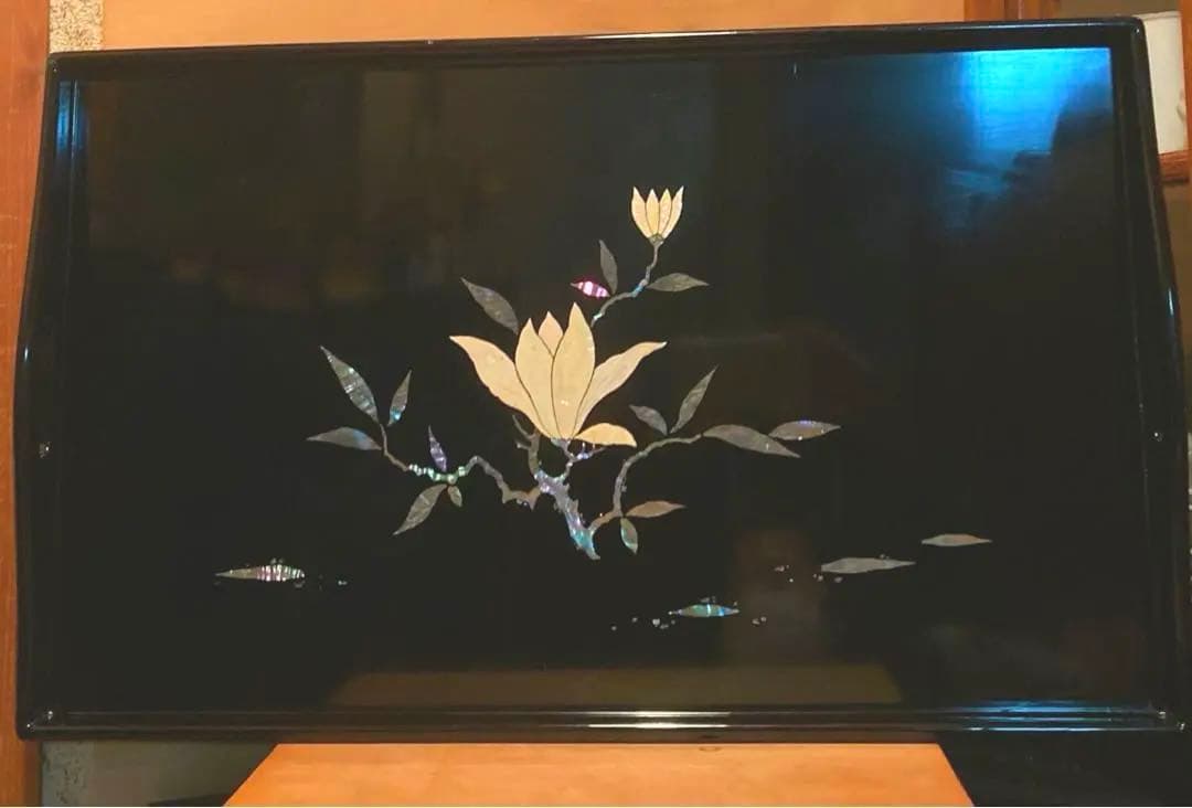 脇取盆 螺鈿象嵌 漆器　長盆 工芸品