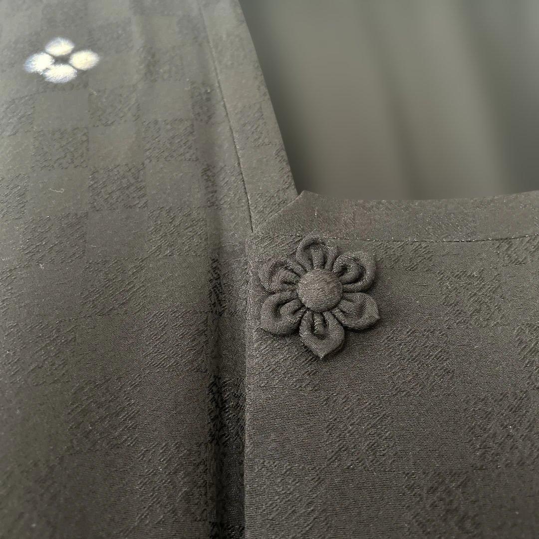 着物コート　黒　飛び柄　ブラック　道行　道行コート　ロング丈　正絹裄70cm