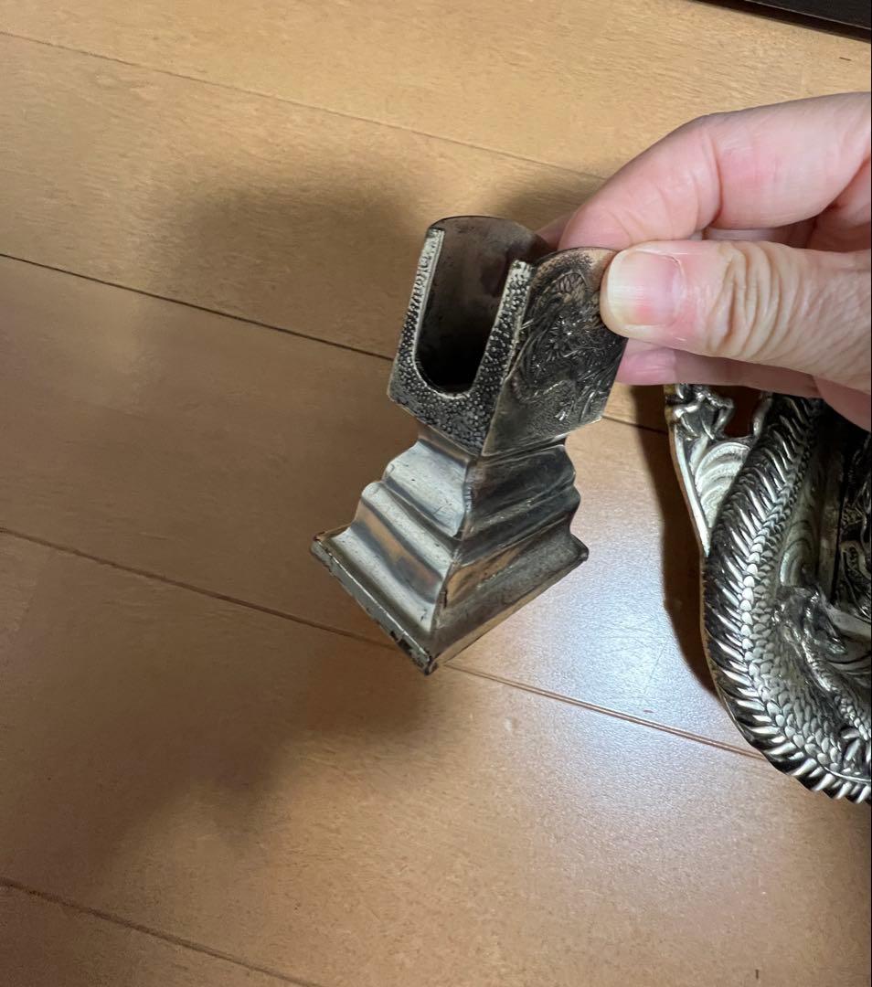 高級 昭和レトロ 龍 日本製 白銅 灰皿セット アンティーク 喫煙具 煙草入れ