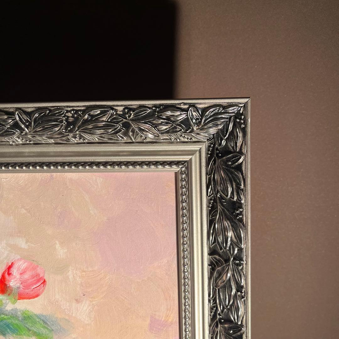 ★特大秀作★ 手書き油絵 花瓶の花 肉筆絵画 額付き インテリア 油彩画