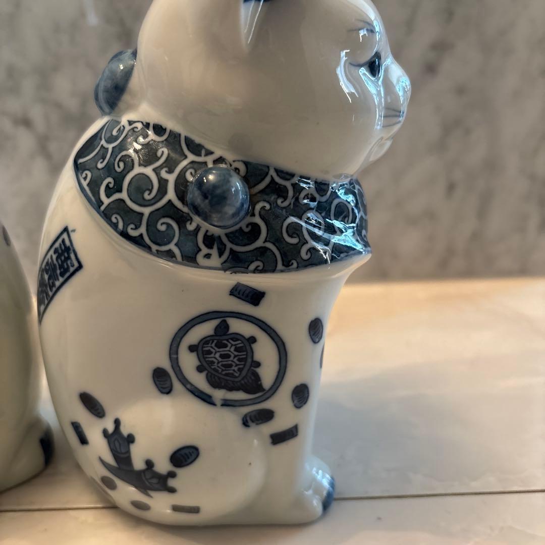 ヴィンテージ瞳、鶴や亀が美しく、商売繁盛、千客万来の金運、良き人を招くペア招き猫