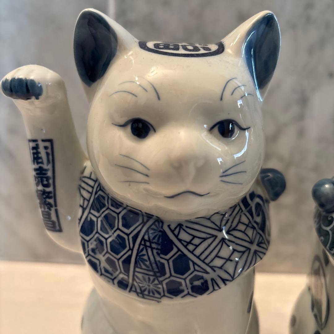 ヴィンテージ瞳、鶴や亀が美しく、商売繁盛、千客万来の金運、良き人を招くペア招き猫