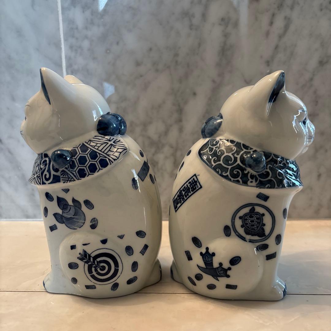 ヴィンテージ瞳、鶴や亀が美しく、商売繁盛、千客万来の金運、良き人を招くペア招き猫