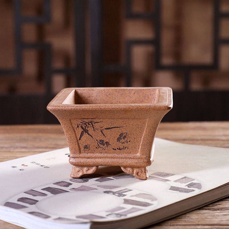 凹面雲脚四方斗盆 紫砂の鉢 盆栽鉢 植木鉢 小品盆栽鉢 大品盆栽鉢