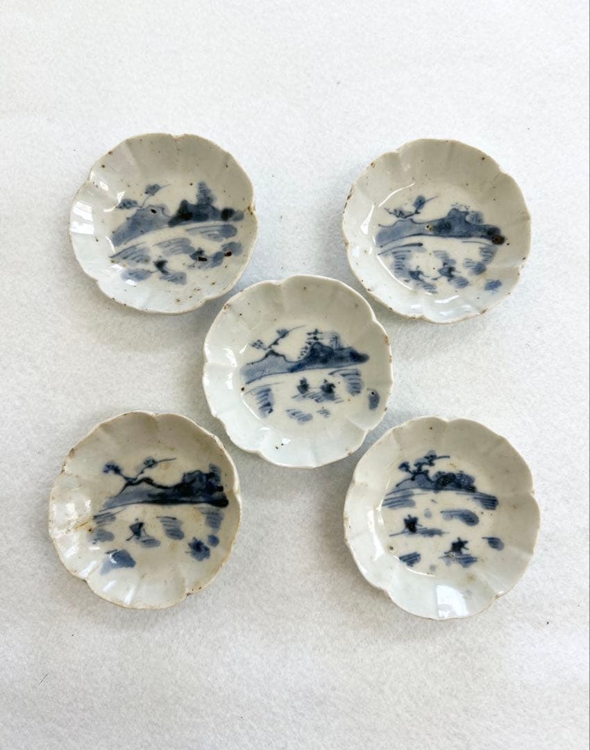 古伊万里山水図皿 5皿セット 磁器 なます皿 骨董品 古美術 染付 山水