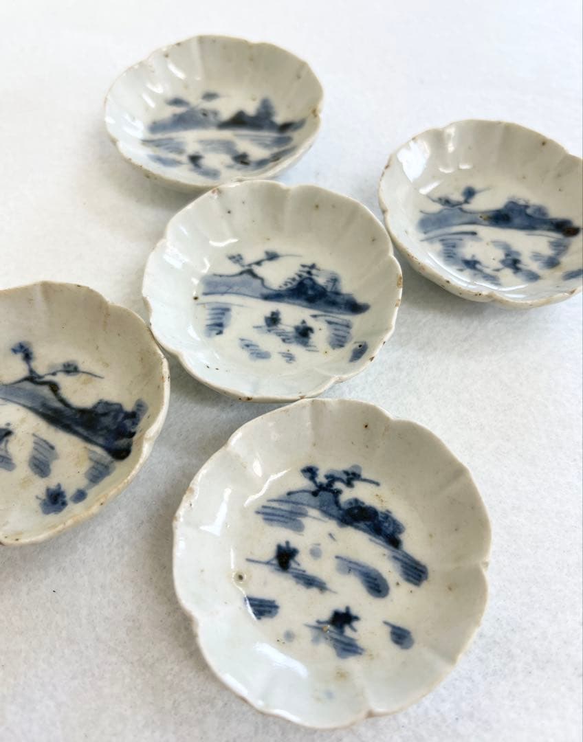 古伊万里山水図皿 5皿セット 磁器 なます皿 骨董品 古美術 染付 山水