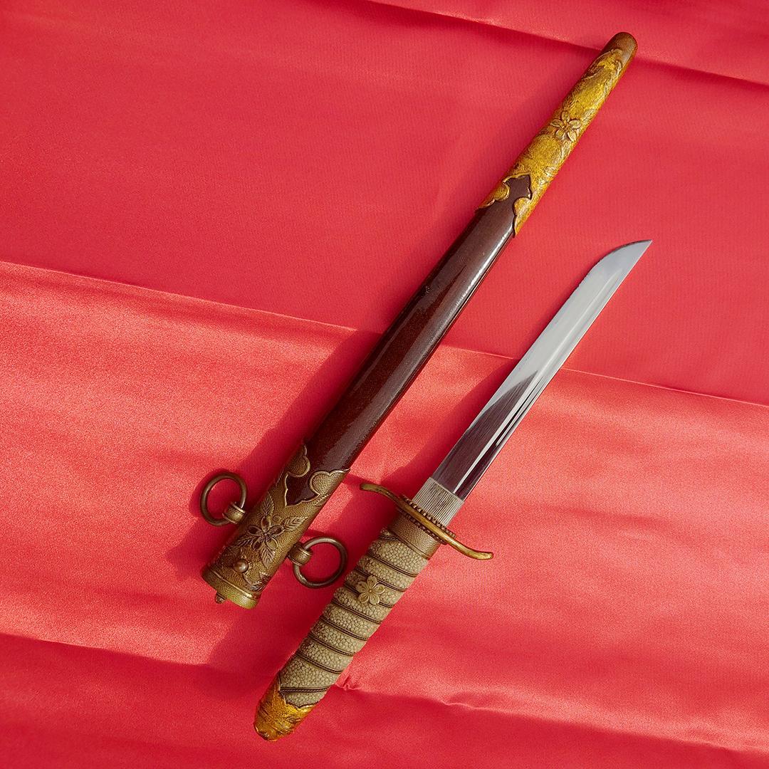 日本軍 海軍 短剣 赤鮫革研出鞘 当時物 リペア品 模造刀