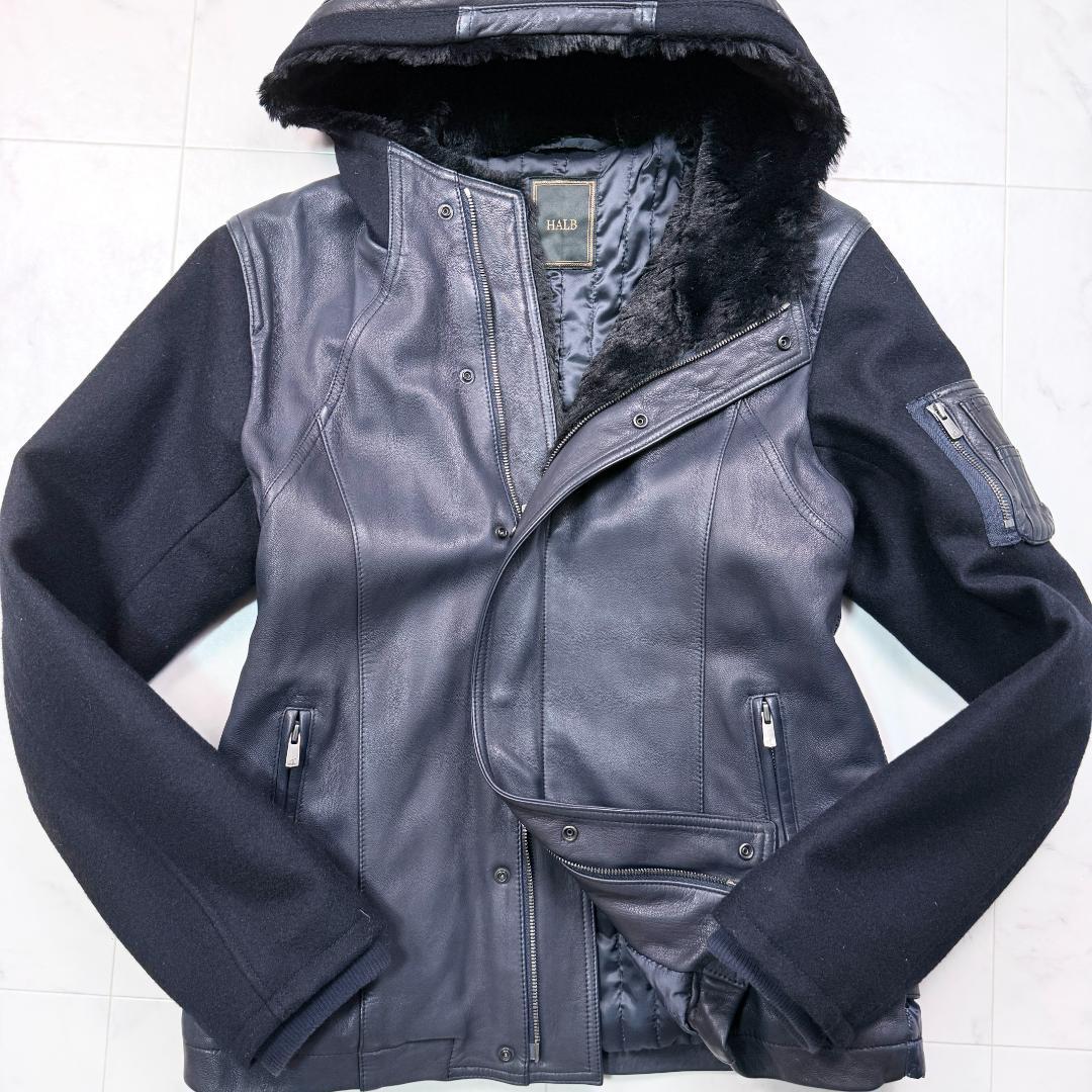 希少極美品XL HALB 異素材MIX レザージャケット キルティング　ダウン