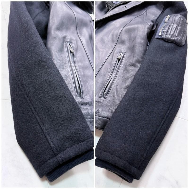 希少極美品XL HALB 異素材MIX レザージャケット キルティング　ダウン