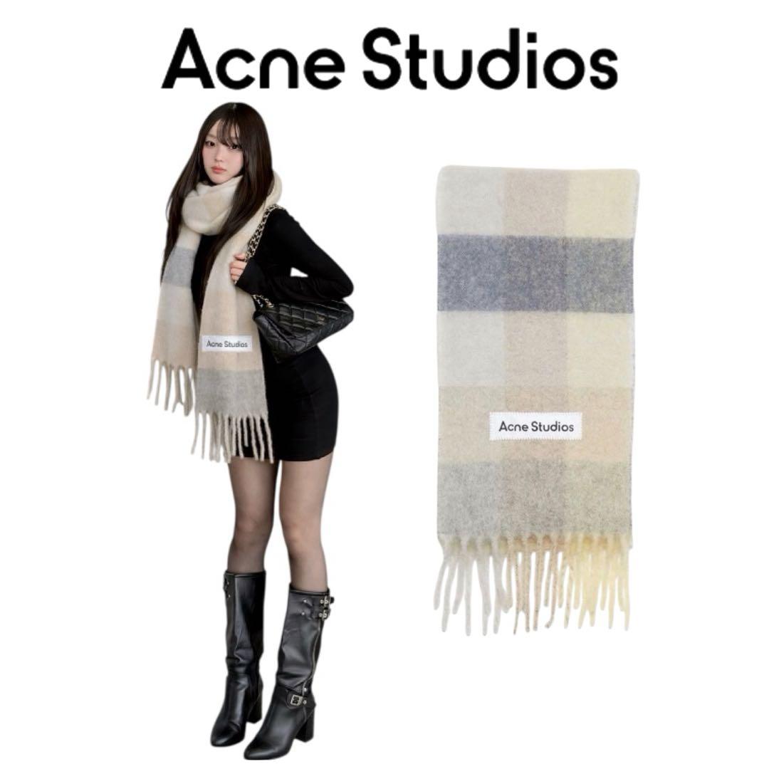 【正規品】Acne Studios アクネ モヘア チェック マフラー バニラ