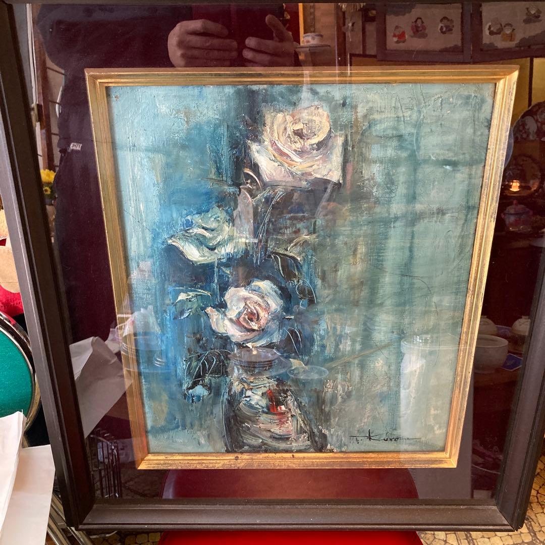 T.kuroda バラの油彩画　アンティーク　黒田保
