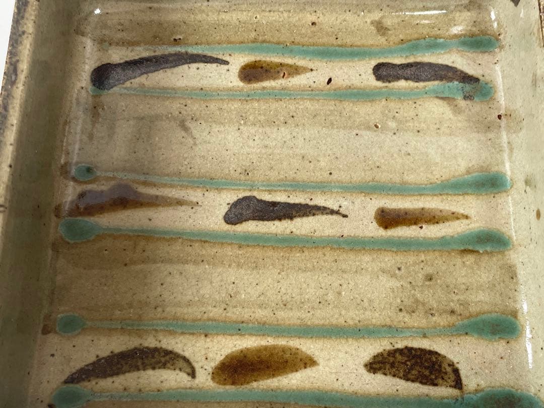 陶芸家　作者不明　濱田庄司　？　民芸　民藝　描文様　角皿　角鉢　四角　皿