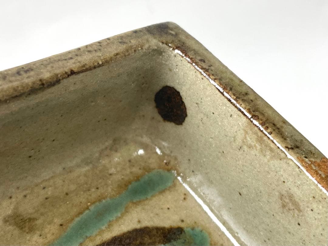 陶芸家　作者不明　濱田庄司　？　民芸　民藝　描文様　角皿　角鉢　四角　皿