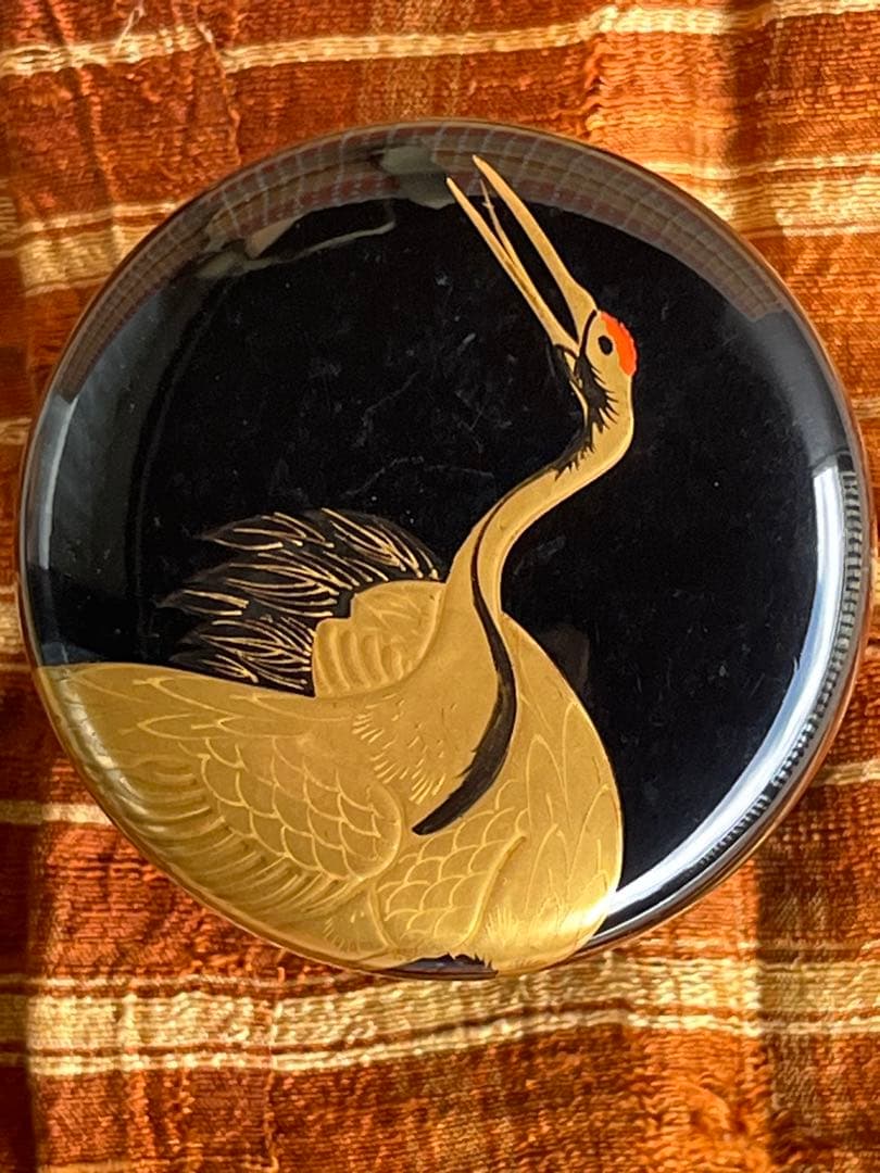 双鶴蒔絵　高さ6.8㎝ 共箱