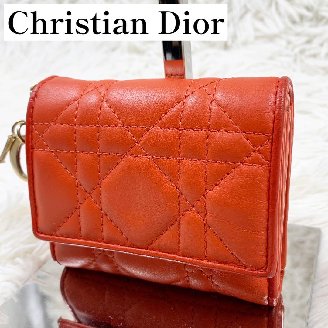 【✨希少 限定品✨】ディオール 三つ折り財布 カナージュ レザー オレンジ
