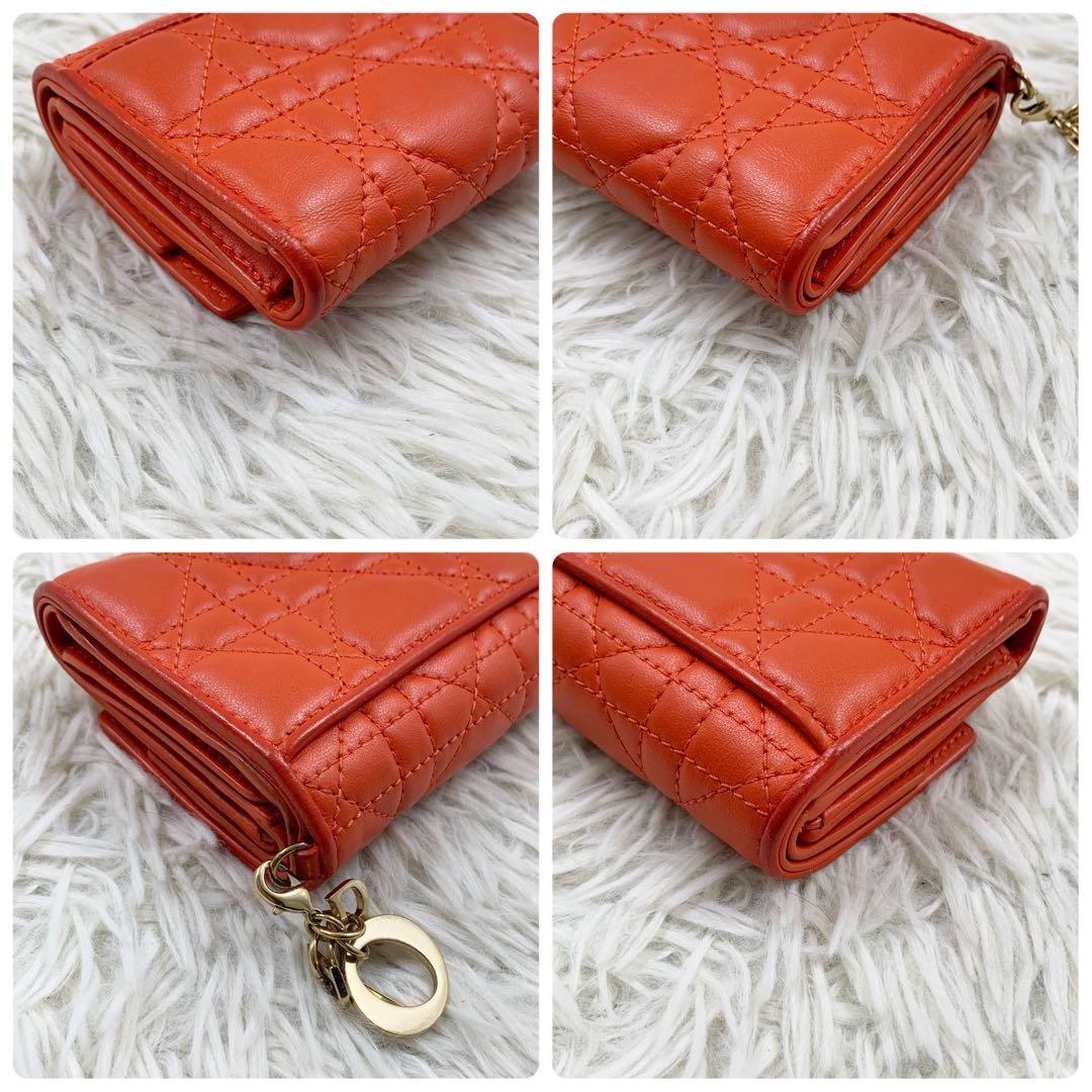 【✨希少 限定品✨】ディオール 三つ折り財布 カナージュ レザー オレンジ