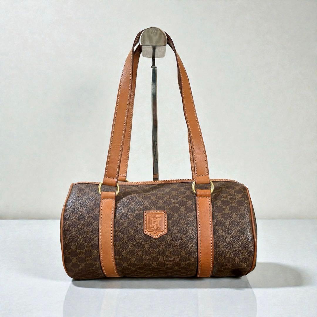 CELINE ミニボストン マカダム柄 トリオンフ ハンドバッグ PVCレザー