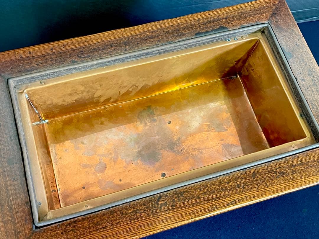 特価❣️「祖」 飴色小ぶり 欅 火鉢 銅板張 関西火鉢 江戸火鉢 （1027F火）