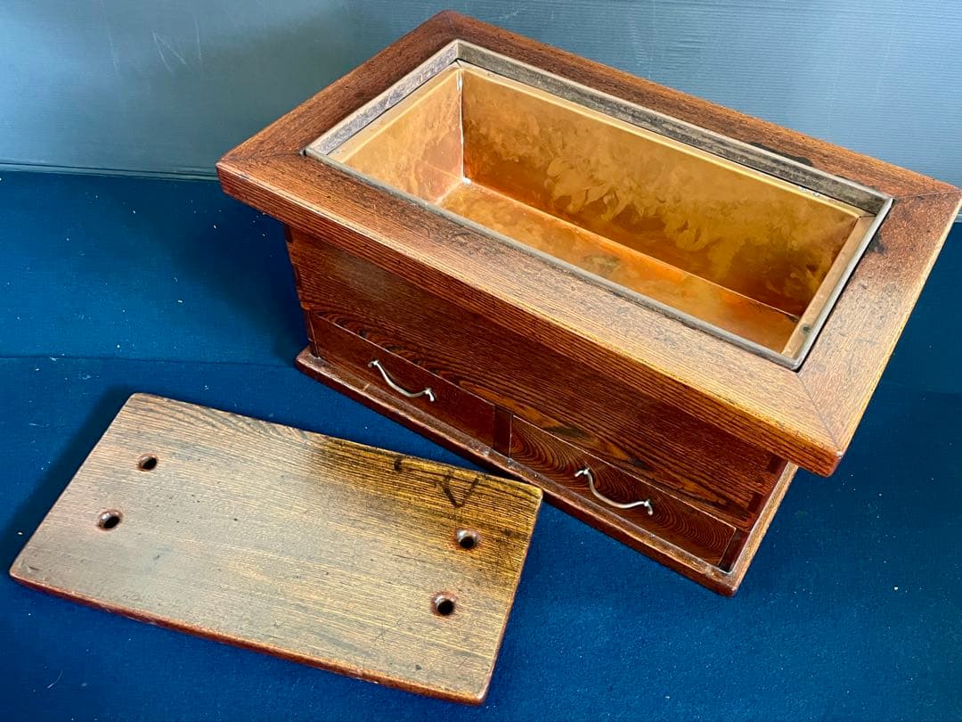 特価❣️「祖」 飴色小ぶり 欅 火鉢 銅板張 関西火鉢 江戸火鉢 （1027F火）