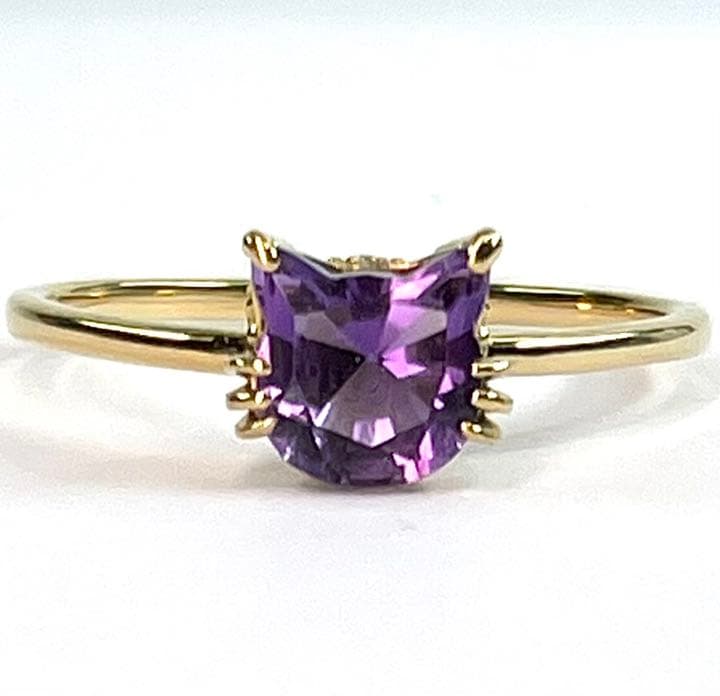 宝石ルース 『限定品！ネコちゃんリング』天然アメジスト　サイズ#14