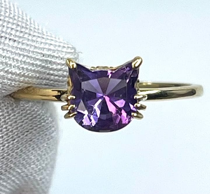 宝石ルース 『限定品！ネコちゃんリング』天然アメジスト　サイズ#14